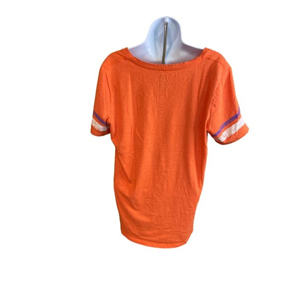 National Collegian Clemson Tigers Womens L Tee Shirt VNeck Orange Striped Paw - Picture 2 of 5